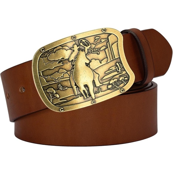 Brown Leather Belt with Western Buckle - Picture 1 of 5